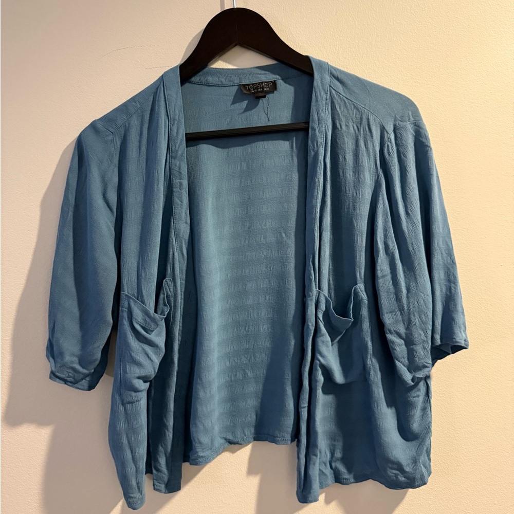 Topshop Light Blue Textured Loose Button Up